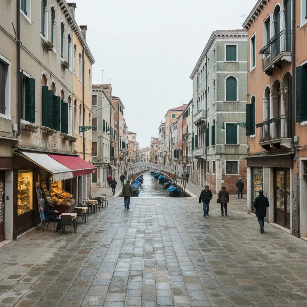 Via Garibaldi in Castello, a wide calle lined with everyday shops and a local caffe