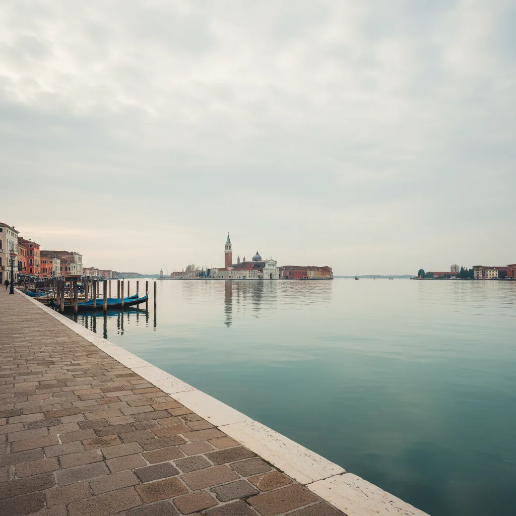 Zattere promenade in Dorsoduro with Giudecca across the water, calm morning